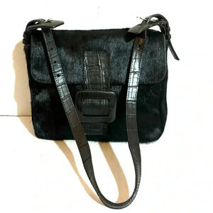 Claudio Orciani pony skin and leather shoulder handbag